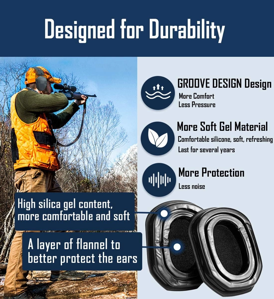 PROHEAR GEP03 Upgraded Gel Ear Pads for Walker's Razor Earmuffs, Comfortable and Soft Replacement Gel Ear Cups with Sealed Bottom Shell