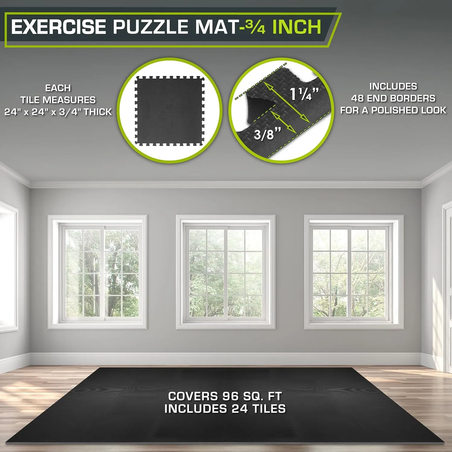 ProsourceFit Extra Thick Puzzle Exercise Mat, EVA Foam Interlocking Tiles for Protective, Cushioned Workout Flooring for Home and Gym Equipment, Blue - 3/4 inch - 24 Sq Ft - 6 Tiles