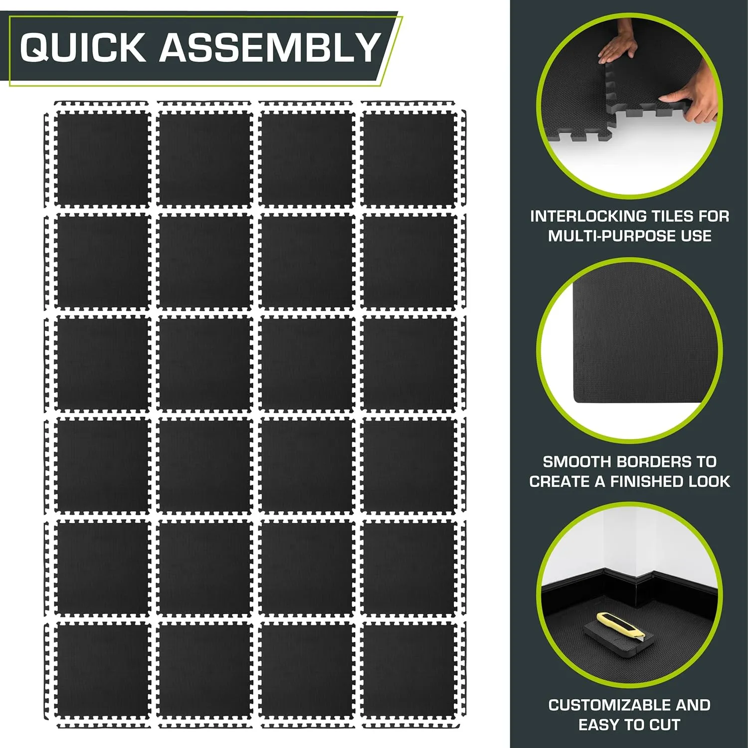 ProsourceFit Extra Thick Puzzle Exercise Mat, EVA Foam Interlocking Tiles for Protective, Cushioned Workout Flooring for Home and Gym Equipment, Blue - 3/4 inch - 24 Sq Ft - 6 Tiles