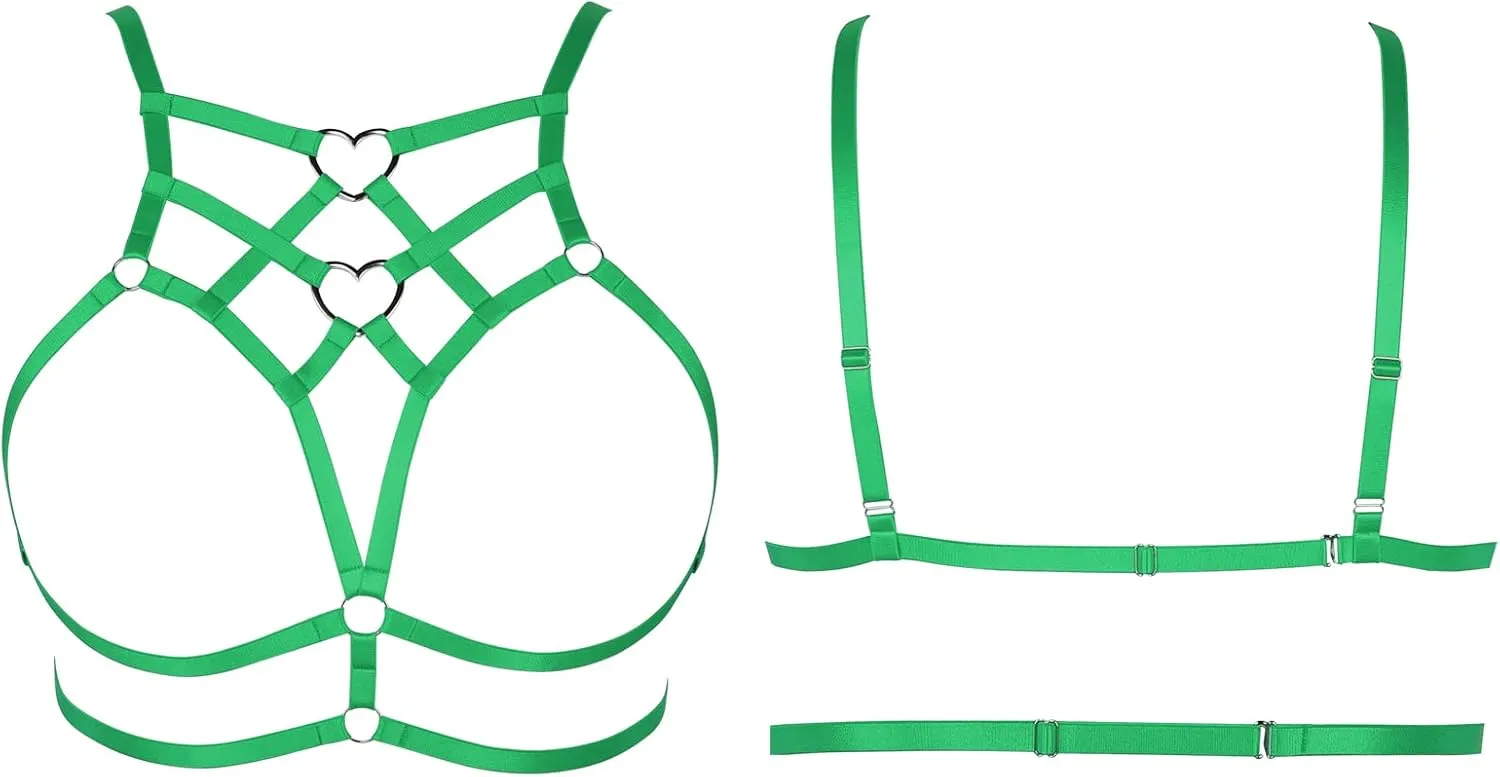 Punk Body Harness Gothic Lingerie Womens Plus Size Waist Cage Breast Hollow-Out Bra Strappy Tops Peach Shape at Chest Belts