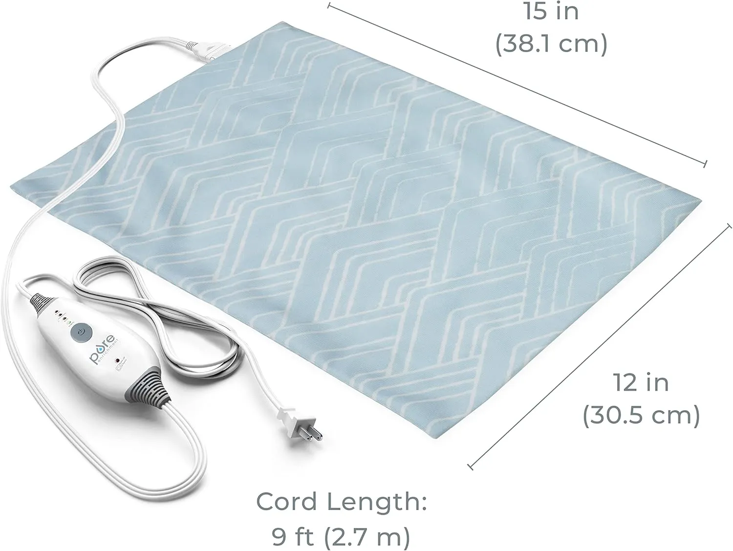 Pure Enrichment PureRelief Express Designer Series Electric Heating Pad - 12” x 15” Fast-Heating with 4 Heat Settings, Machine-Washable Fabric, & 2-Hour Auto Safety Shut-Off - Cerulean Diamond