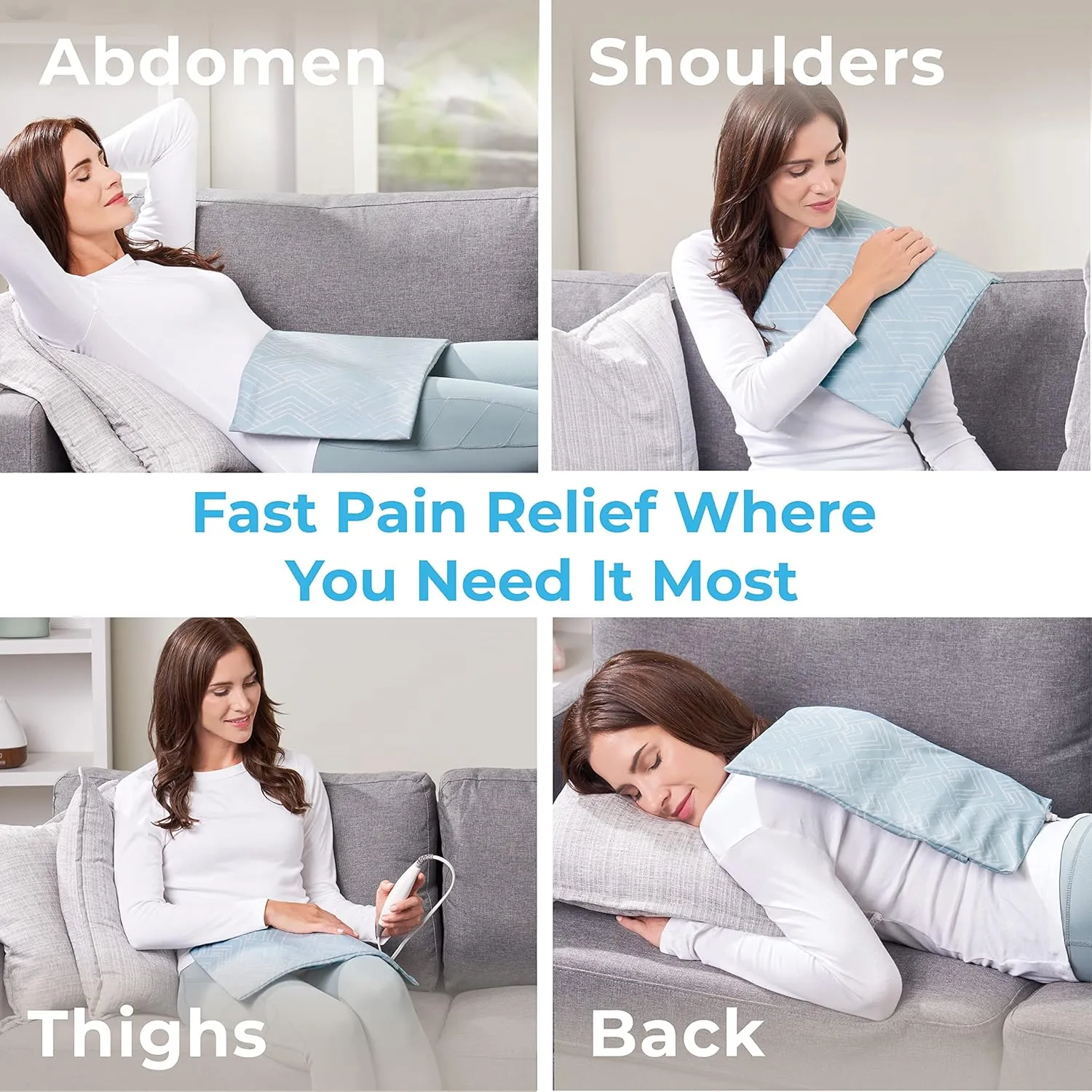 Pure Enrichment PureRelief Express Designer Series Electric Heating Pad - 12” x 15” Fast-Heating with 4 Heat Settings, Machine-Washable Fabric, & 2-Hour Auto Safety Shut-Off - Cerulean Diamond