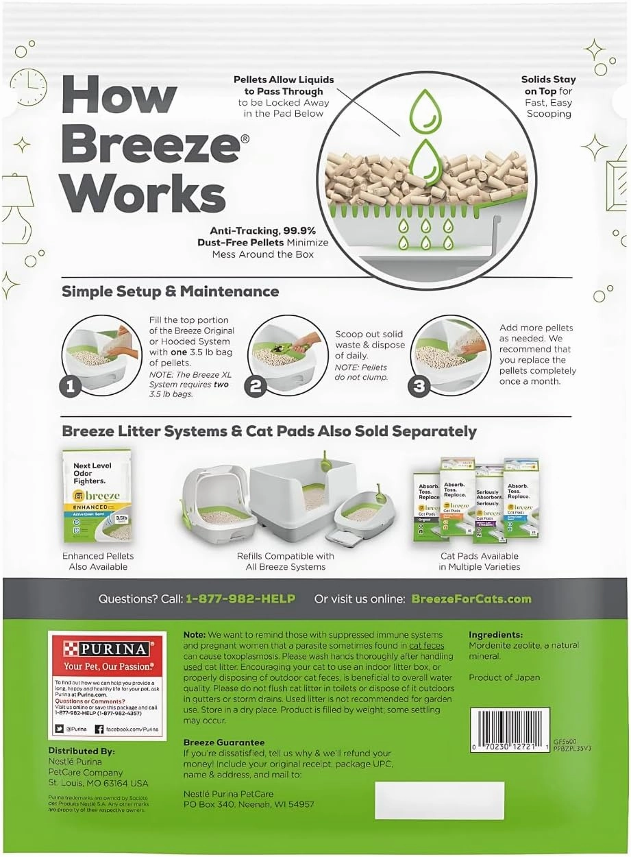 Purina Tidy Cats Litter, Breeze Litter Pellets to be Used with Breeze Litter System, Prevents Dust and Tracking, 3.5 LB Each (Pack of 2)