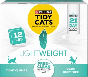 Purina Tidy Cats Low Dust, Clumping Cat Litter Odor Control, Lightweight Free and Clean Unscented, Multi Cat Litter - 12 lb. Box