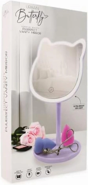 Puurrfect Mirror Gifts for Girls, Cute Cat Ears Shape Mirrors Makeup Choice for Teens with LED Lights Touch Control (Violet) Purple
