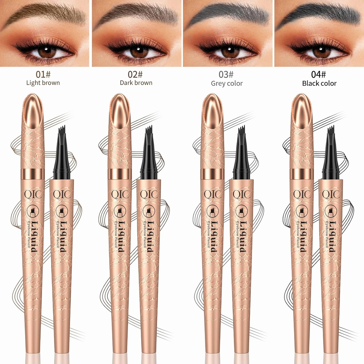 Q706 Eyebrow Pen, 4 Tipped, Precise, Long-lasting, Waterproof Eyebrow Makeup (1#Light Brown)