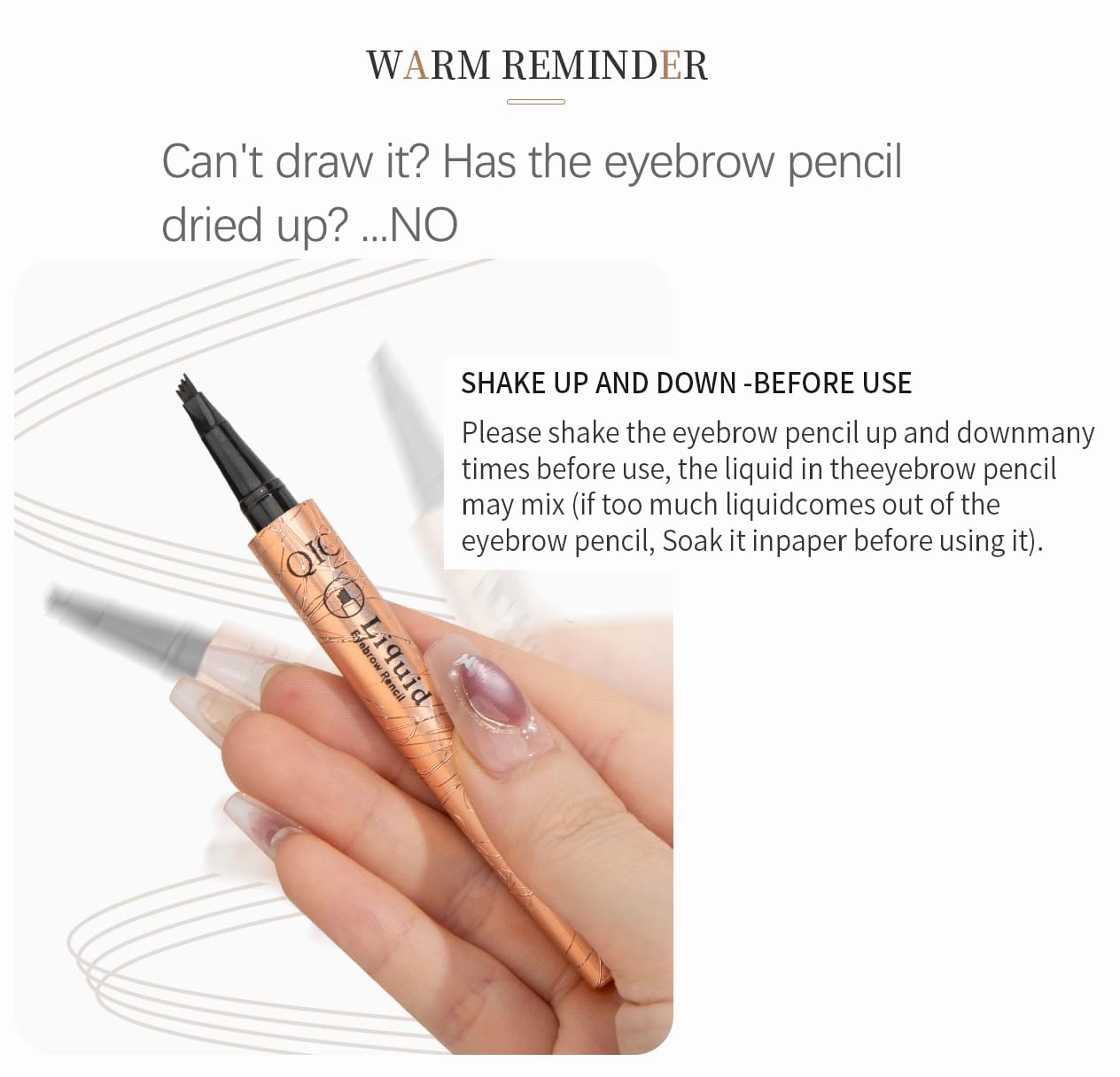 Q706 Eyebrow Pen, 4 Tipped, Precise, Long-lasting, Waterproof Eyebrow Makeup (1#Light Brown)