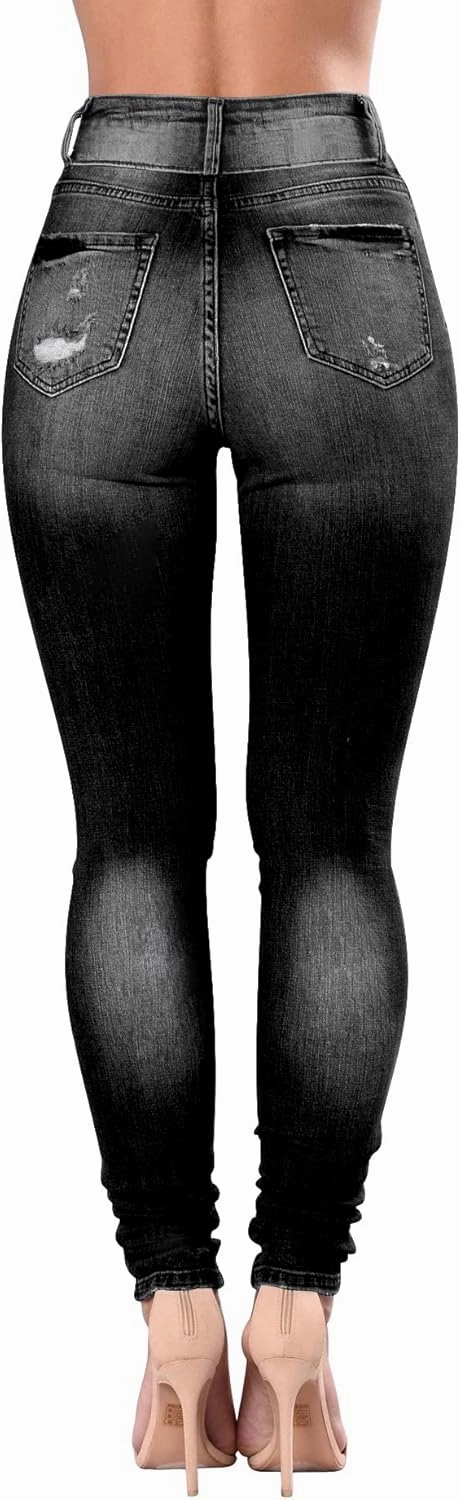 Qazel Vorrlon Women's High Waisted Jeans for Women Ripped Skinny Stretch Distressed Jeans High Rise Butt Lifting Demin Pants
