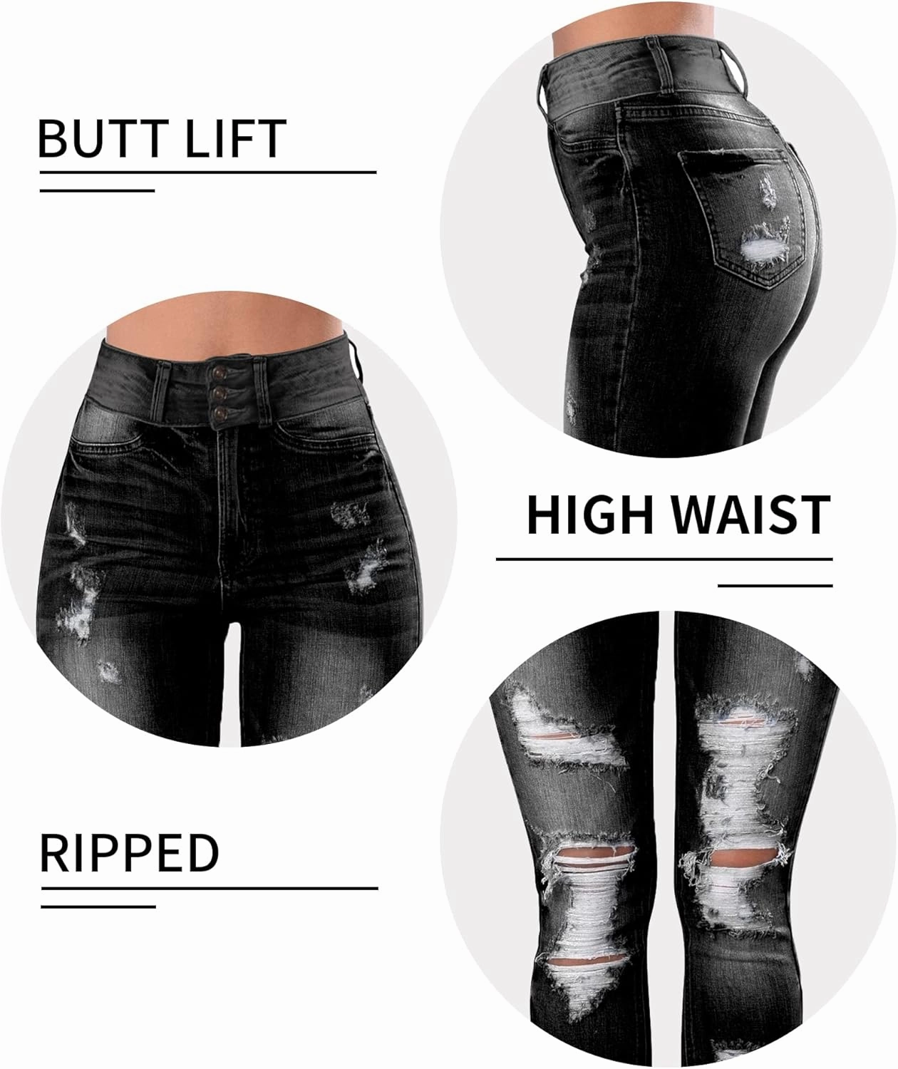 Qazel Vorrlon Women's High Waisted Jeans for Women Ripped Skinny Stretch Distressed Jeans High Rise Butt Lifting Demin Pants