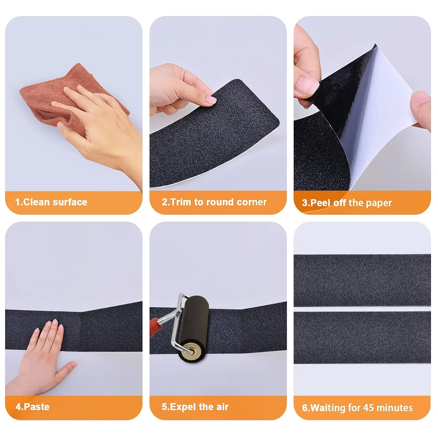 Qingluan Anti Slip Tape, Heavy Duty Grip Tape Outdoor Waterproof, High Adhesive Traction Safety Tape for Stairs, Tread Steps, Ramps, Skateboards (Black, 44 Inch x 33 Feet)