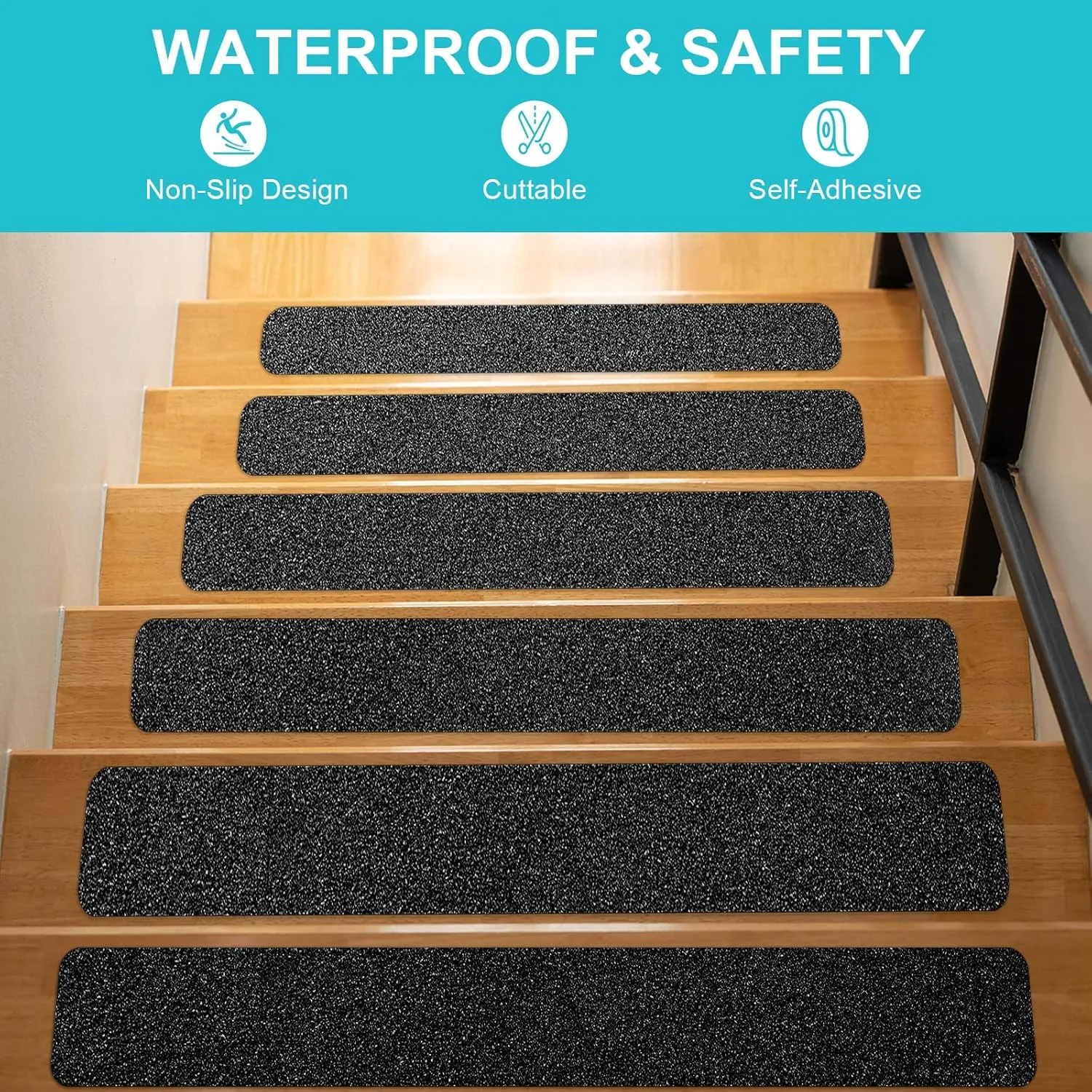 Qingluan Anti Slip Tape, Heavy Duty Grip Tape Outdoor Waterproof, High Adhesive Traction Safety Tape for Stairs, Tread Steps, Ramps, Skateboards (Black, 44 Inch x 33 Feet)