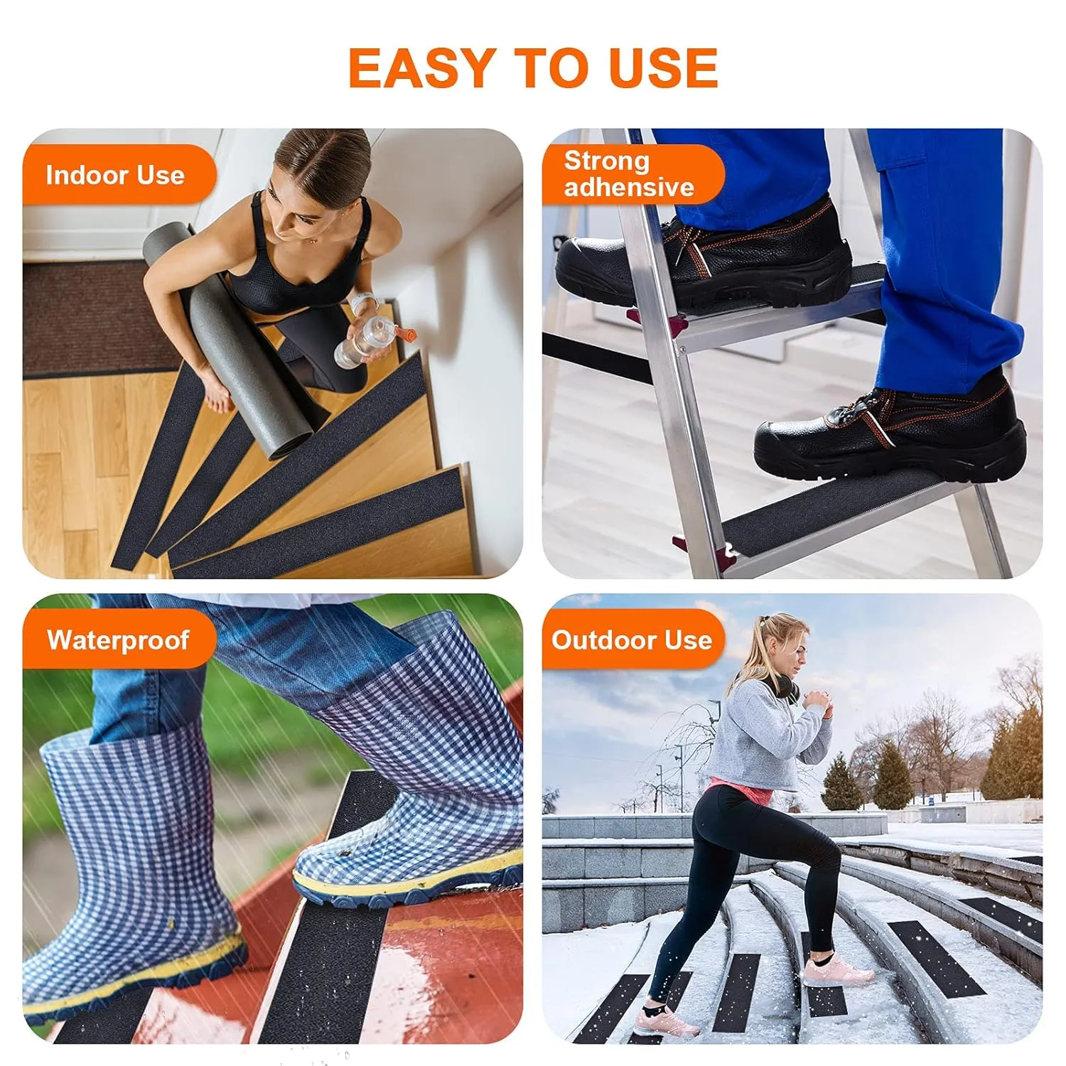 Qingluan Anti Slip Tape, Heavy Duty Grip Tape Outdoor Waterproof, High Adhesive Traction Safety Tape for Stairs, Tread Steps, Ramps, Skateboards (Black, 44 Inch x 33 Feet)