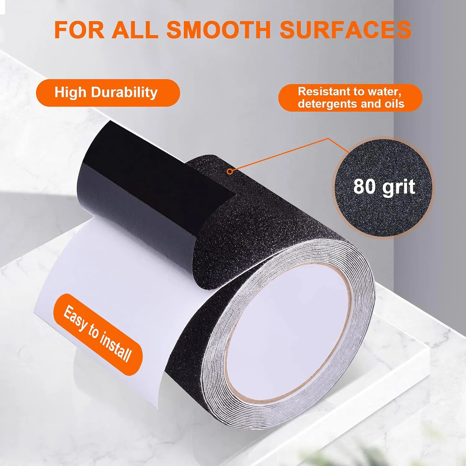 Qingluan Anti Slip Tape, Heavy Duty Grip Tape Outdoor Waterproof, High Adhesive Traction Safety Tape for Stairs, Tread Steps, Ramps, Skateboards (Black, 44 Inch x 33 Feet)