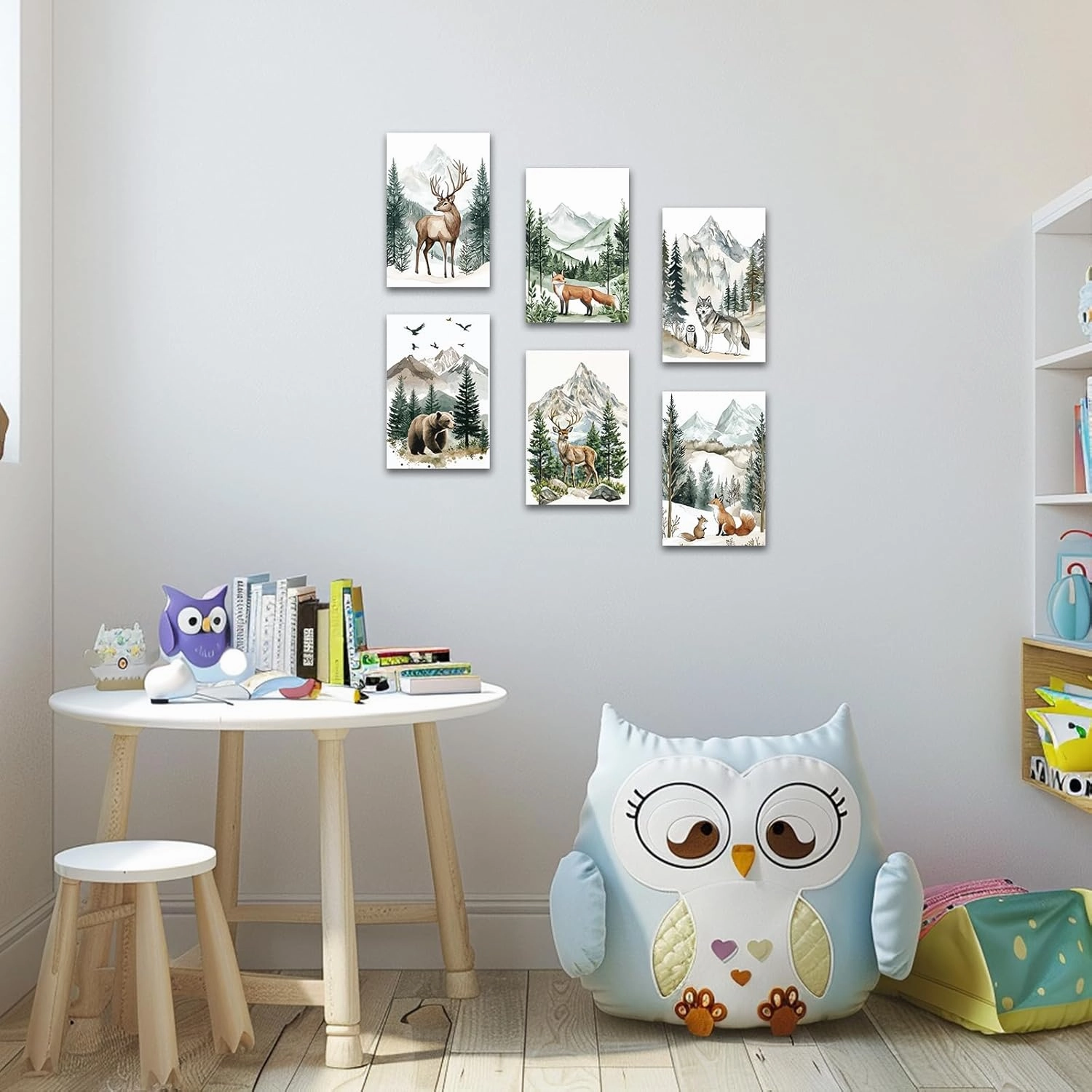 QLMDYJSW Woodland Animal Canvas Wall Art Nursery Wall Decor Set of 6 Wild Animals Forest Poster Prints Jungle Wildlife Picture Adventure Theme Kids Room Decor Unframed (Green,8.00" x 12.00" x 6PCS)