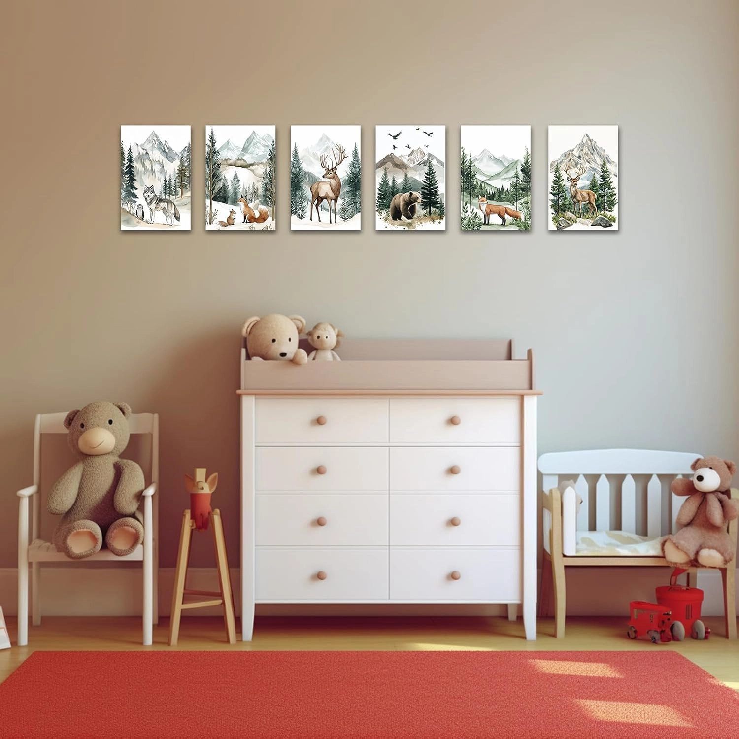 QLMDYJSW Woodland Animal Canvas Wall Art Nursery Wall Decor Set of 6 Wild Animals Forest Poster Prints Jungle Wildlife Picture Adventure Theme Kids Room Decor Unframed (Green,8.00" x 12.00" x 6PCS)