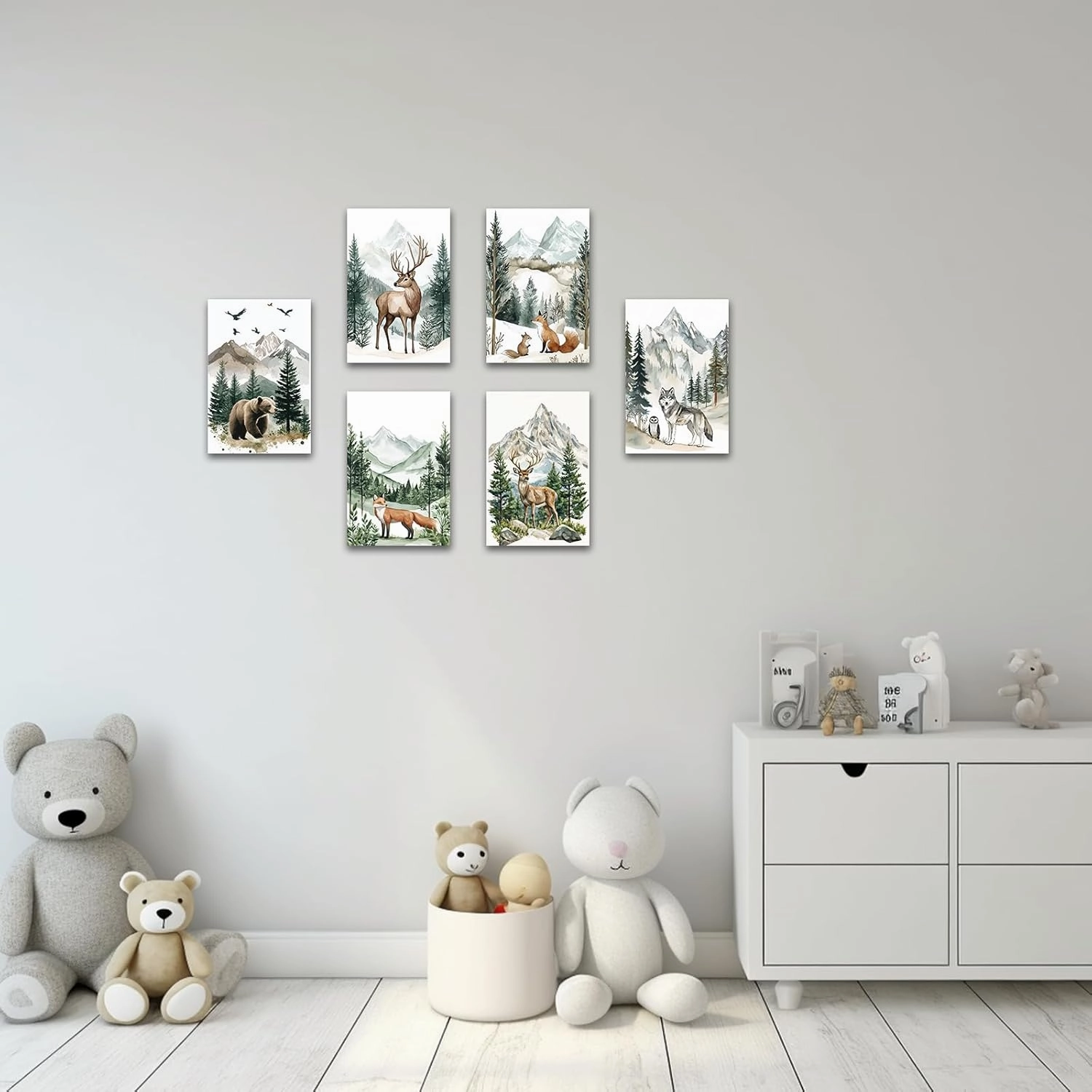 QLMDYJSW Woodland Animal Canvas Wall Art Nursery Wall Decor Set of 6 Wild Animals Forest Poster Prints Jungle Wildlife Picture Adventure Theme Kids Room Decor Unframed (Green,8.00" x 12.00" x 6PCS)