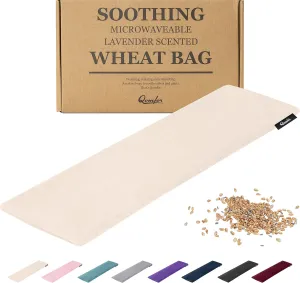 Qomfor Microwave Heating Pad - Large Microwavable Wheat Bag Heat Pack for Neck and Shoulders, Pain Relief, Back Pain, Arthritis, Period Cramps - Reusable Lavender Heating Pad (Champagne)