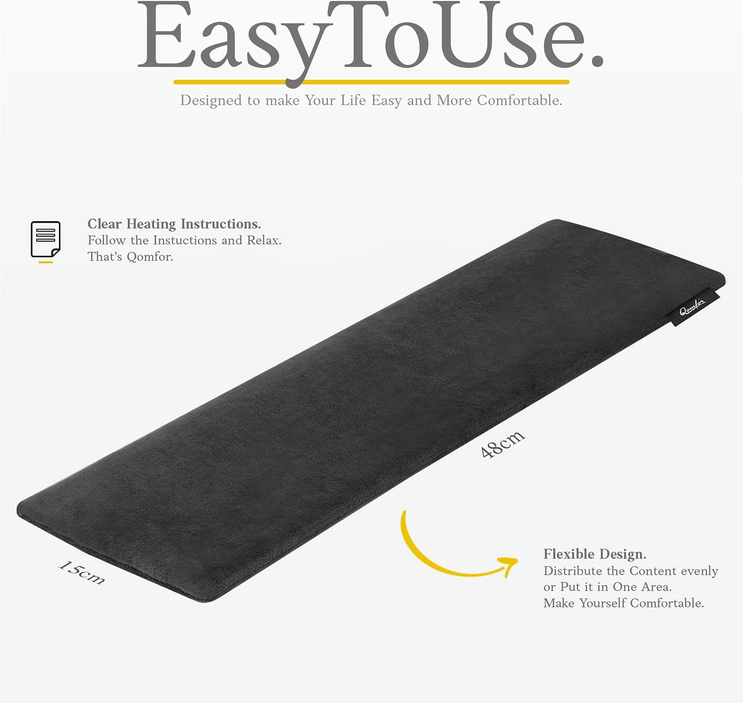 Qomfor Microwave Heating Pad - Large Microwavable Wheat Bag Heat Pack for Neck and Shoulders, Pain Relief, Back Pain, Arthritis, Period Cramps - Reusable Lavender Heating Pad (Black)