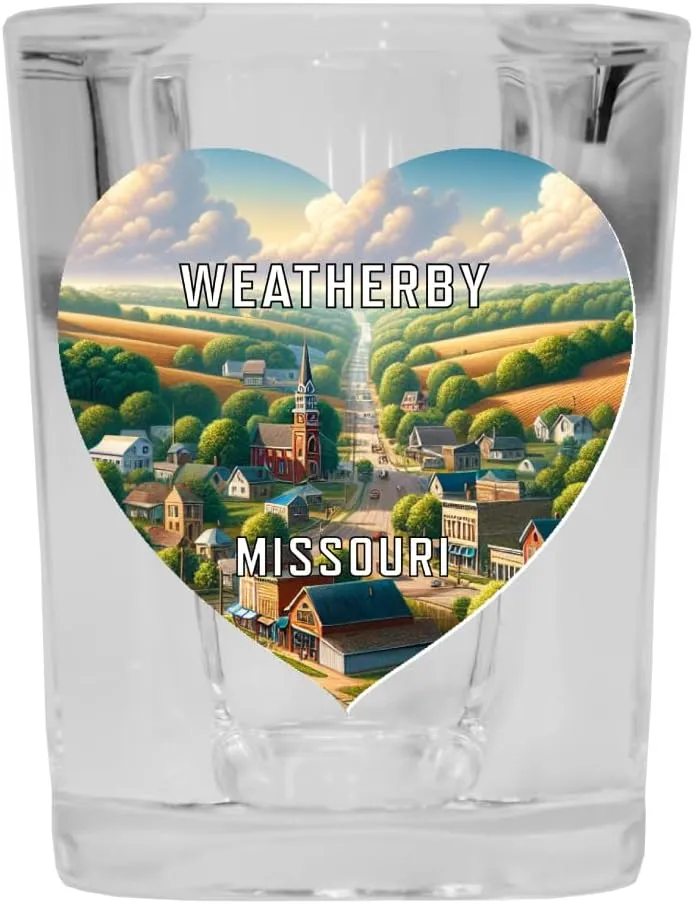 R and R Imports Weatherby Missouri Travel Souvenir Destination Heart Shape 2 Ounce Shot Glass Square 4-Pack