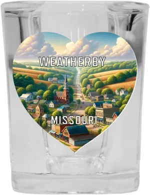 R and R Imports Weatherby Missouri Travel Souvenir Destination Heart Shape 2 Ounce Shot Glass Square 4-Pack
