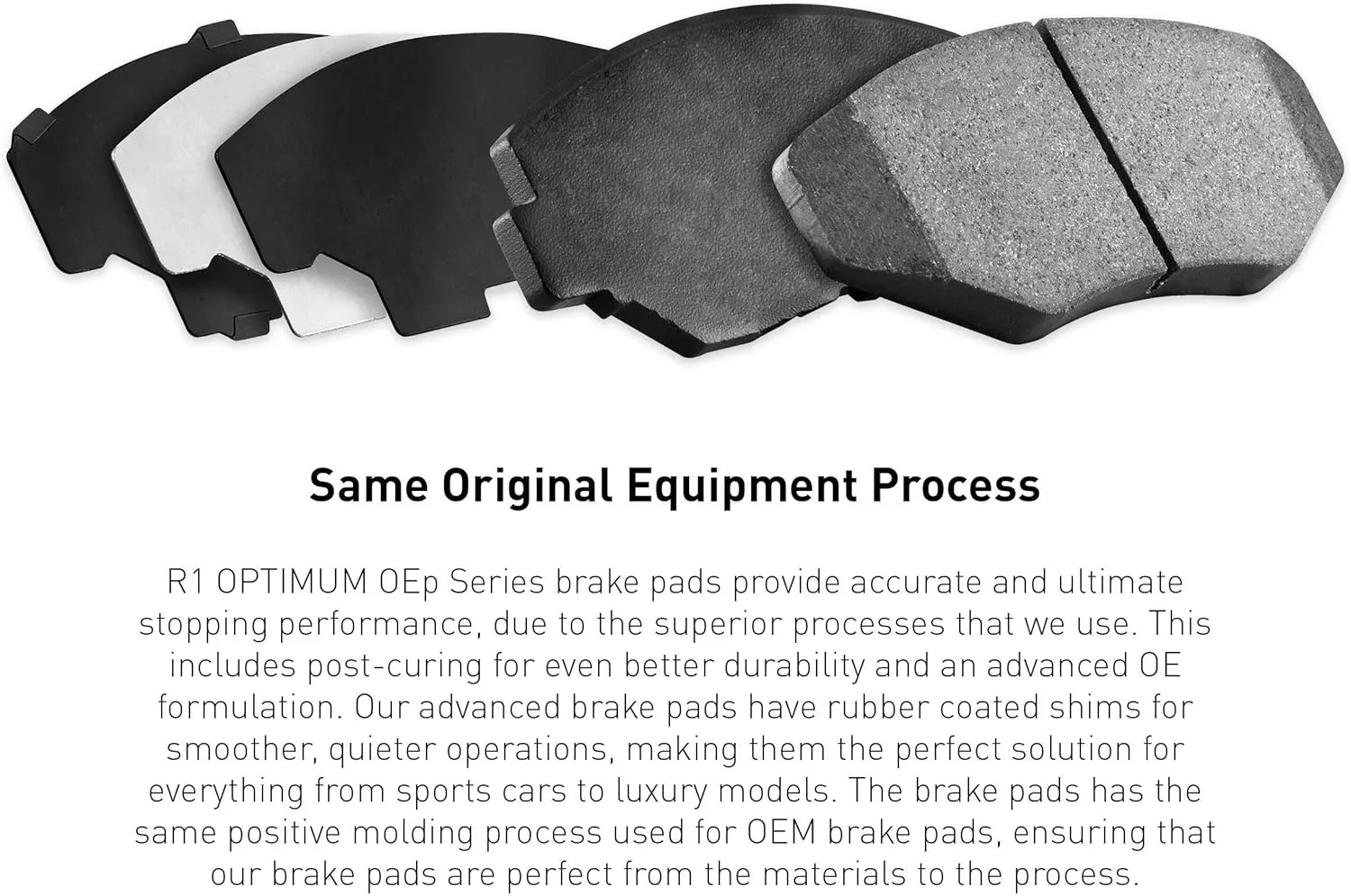 R1 Concepts Rear Optimum Oep Series Brake Pad With Rubber Steel Rubber Shims