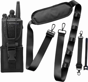 Radio Strap Holster with Anti-Sway Belt, Wide Strap, Soft Shoulder Pad, Adjustable Length, Durable material, Compatible with Various Types of Walkie-Talkies.