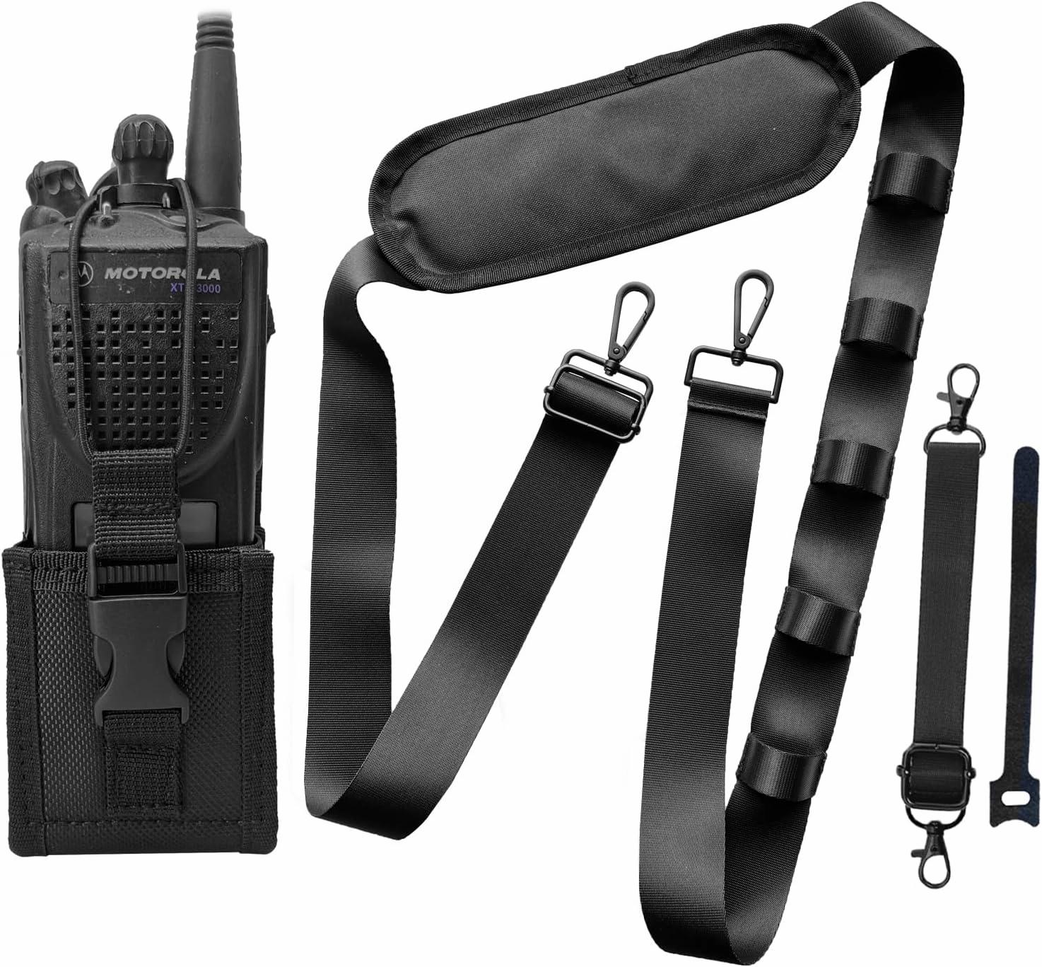 Radio Strap Holster with Anti-Sway Belt, Wide Strap, Soft Shoulder Pad, Adjustable Length, Durable material, Compatible with Various Types of Walkie-Talkies.