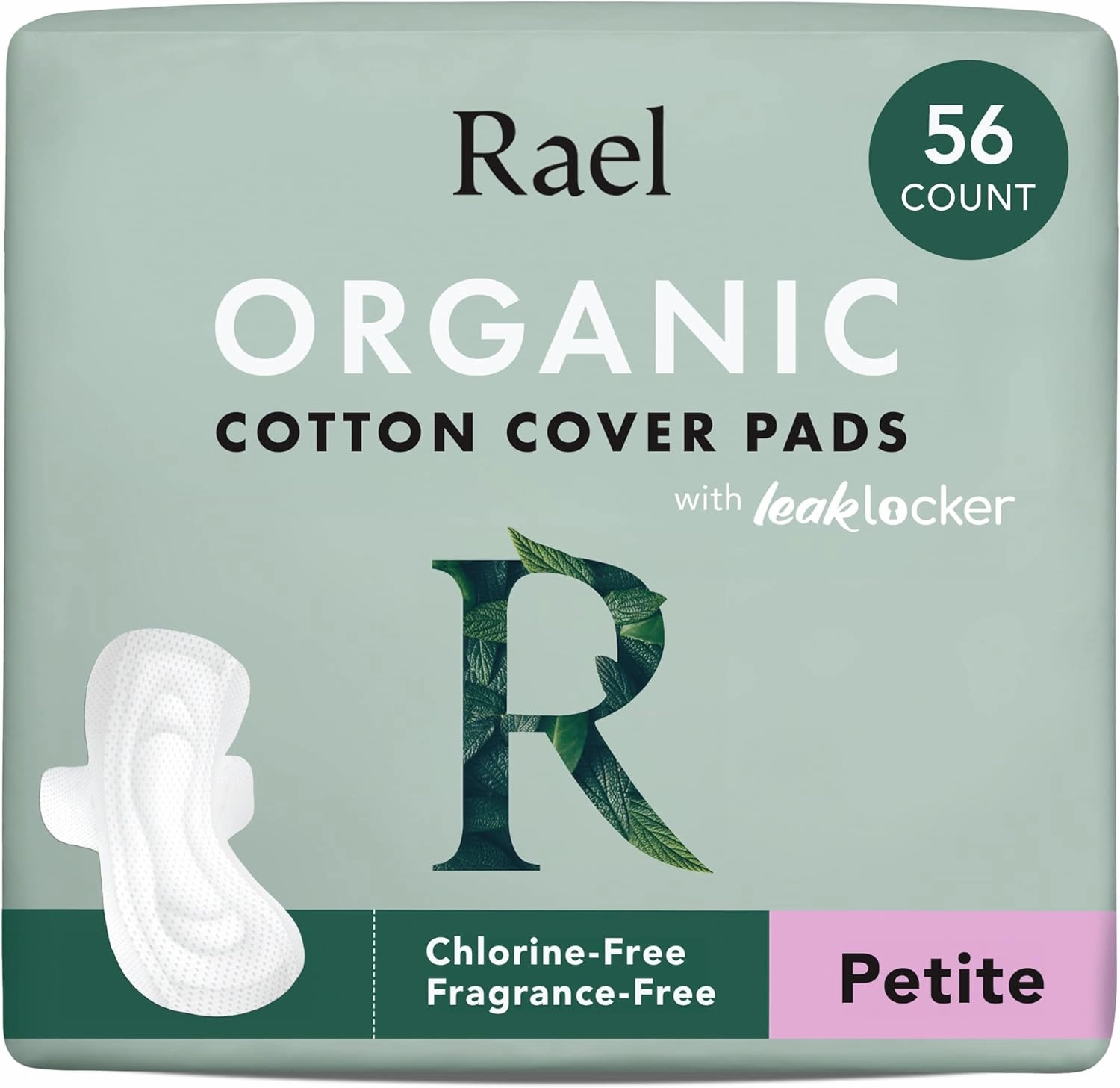Rael Pads for Women, Organic Cotton Cover - Period Pad with Wings, Feminine Care, Sanitary Napkins, Light Absorbency, Unscented, Ultra Thin (Petite, 56 Count)