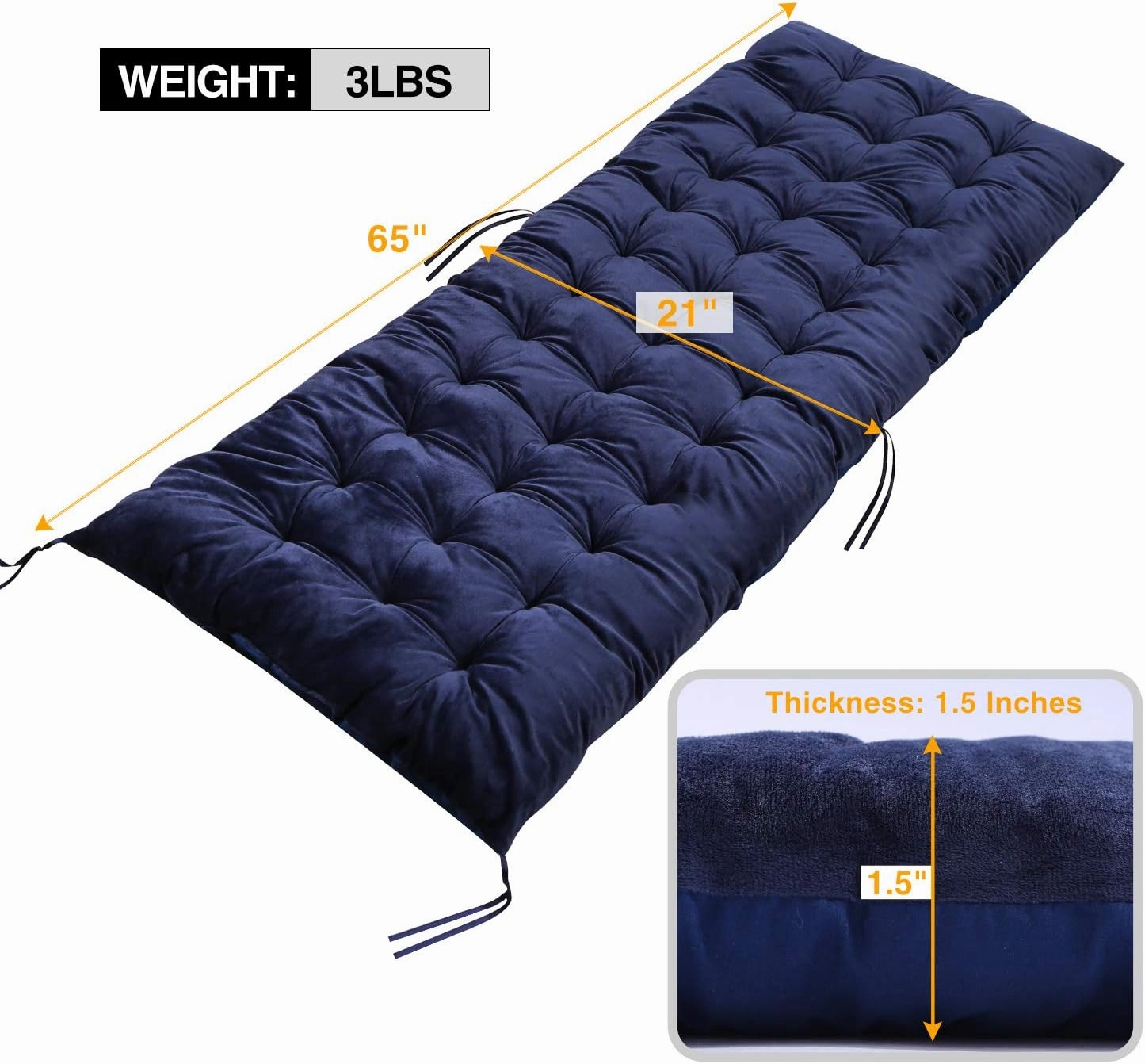 REDCAMP Extra Large Zero Gravity Chair Cushion for Patio Furniture, Thicker Soft Comfortable Velvet Lounge Chair Cushion Pad for Outside Outdoor Indoor Home Office, Blue 65"x21"