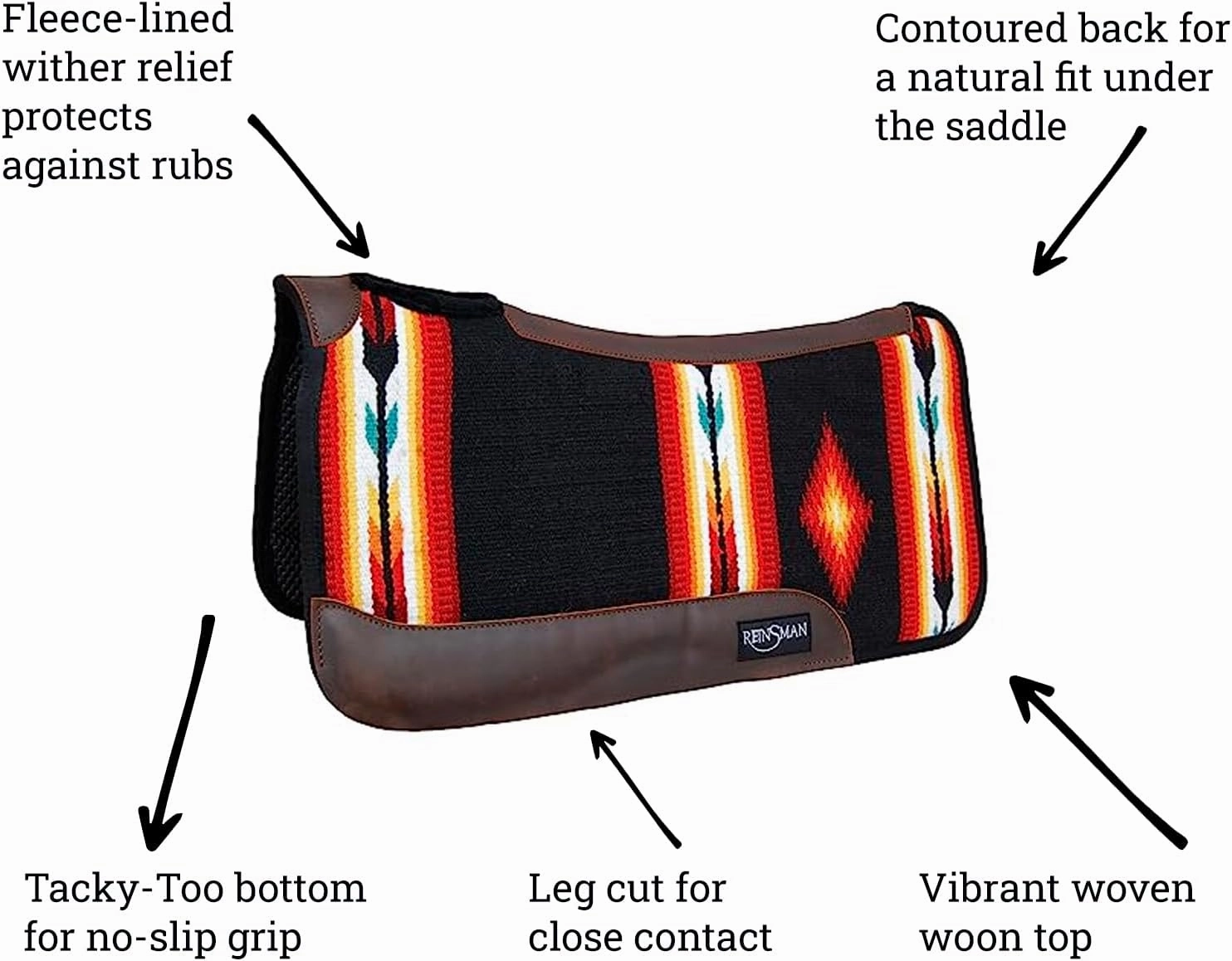 Reinsman APEX Ranahan Tacky Too Soft Breathable Non-Slip Shock-Absorbing Fleece-Lined Moisture-Wicking Contoured Back Protection Horse Riding Saddle Pad