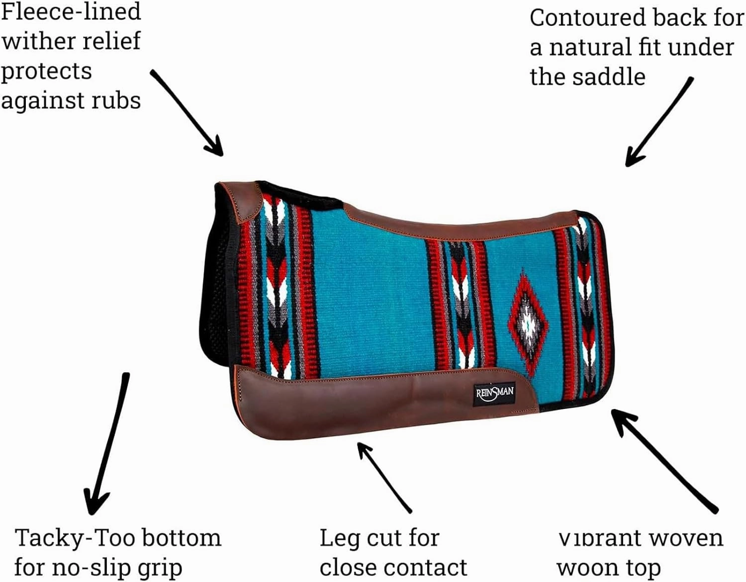 Reinsman APEX Ranahan Tacky Too Soft Breathable Non-Slip Shock-Absorbing Fleece-Lined Moisture-Wicking Contoured Back Protection Horse Riding Saddle Pad