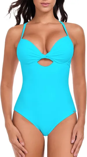 RELLECIGA Women’s Push Up One Piece Swimsuit Deep V Neck Cutout Bathing Suit