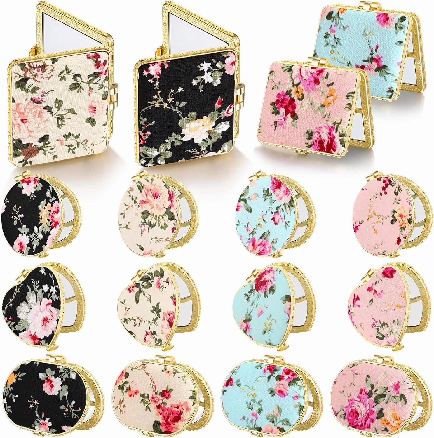 Remerry 48 Pieces Compact Mirror for Purse Small Flower Pocket Mirror Portable Floral Retro Folding Tea Party Favors Makeup Travel for Women Mother (Vivid Style)