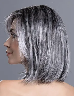 RENERSHOW Ombre Grey Short Bob Natural Straight Hair Wig with Curtain Bangs Mix Gray Heat Synthetic Wig Salt N Pepper Wigs for Women