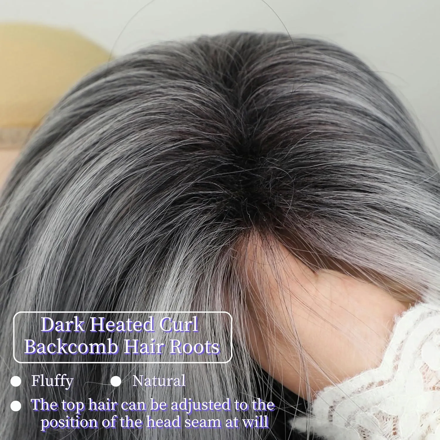 RENERSHOW Ombre Grey Short Bob Natural Straight Hair Wig with Curtain Bangs Mix Gray Heat Synthetic Wig Salt N Pepper Wigs for Women