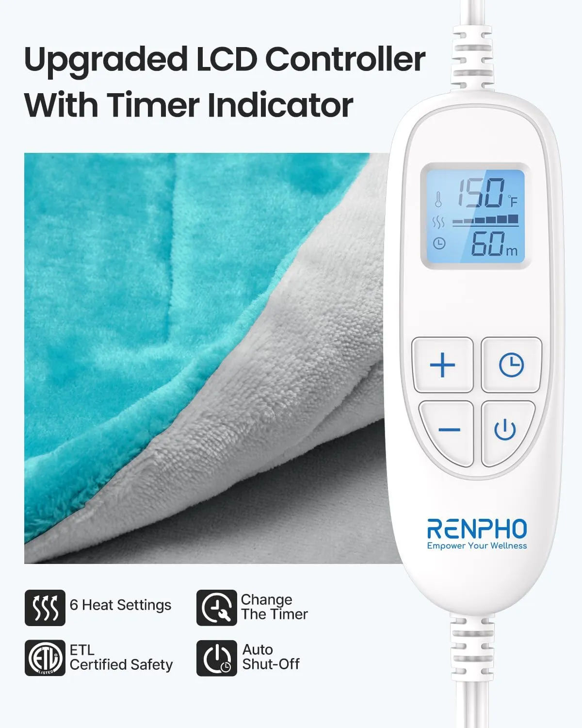 RENPHO Heating Pad for Back Pain Relief, Mothers Day & Birthday Gifts for Grandma Her Him, FSA HSA Eligible, Edge Weighted Electric Heat Pad for Neck and Shoulder, ETL Certified, 24"x33", Gray Green