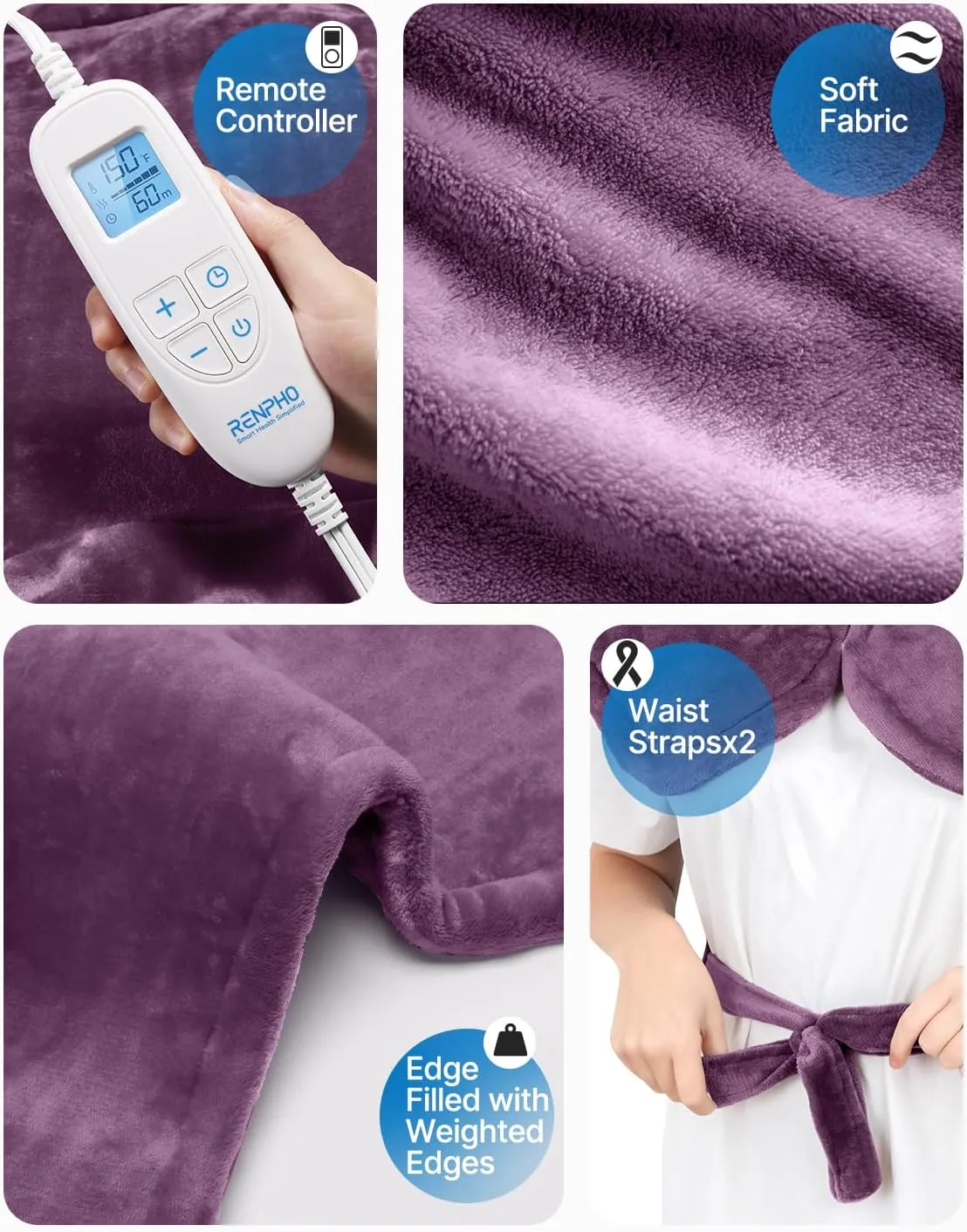 RENPHO Heating Pad for Neck and Shoulders and Back Pain Relief, Father's Day Gifts & Birthday Gifts for Mom Wife Grandma Women, FSA HSA Eligible Heat Pad, Fast Heating, ETL Certified, 24"x33", Purple