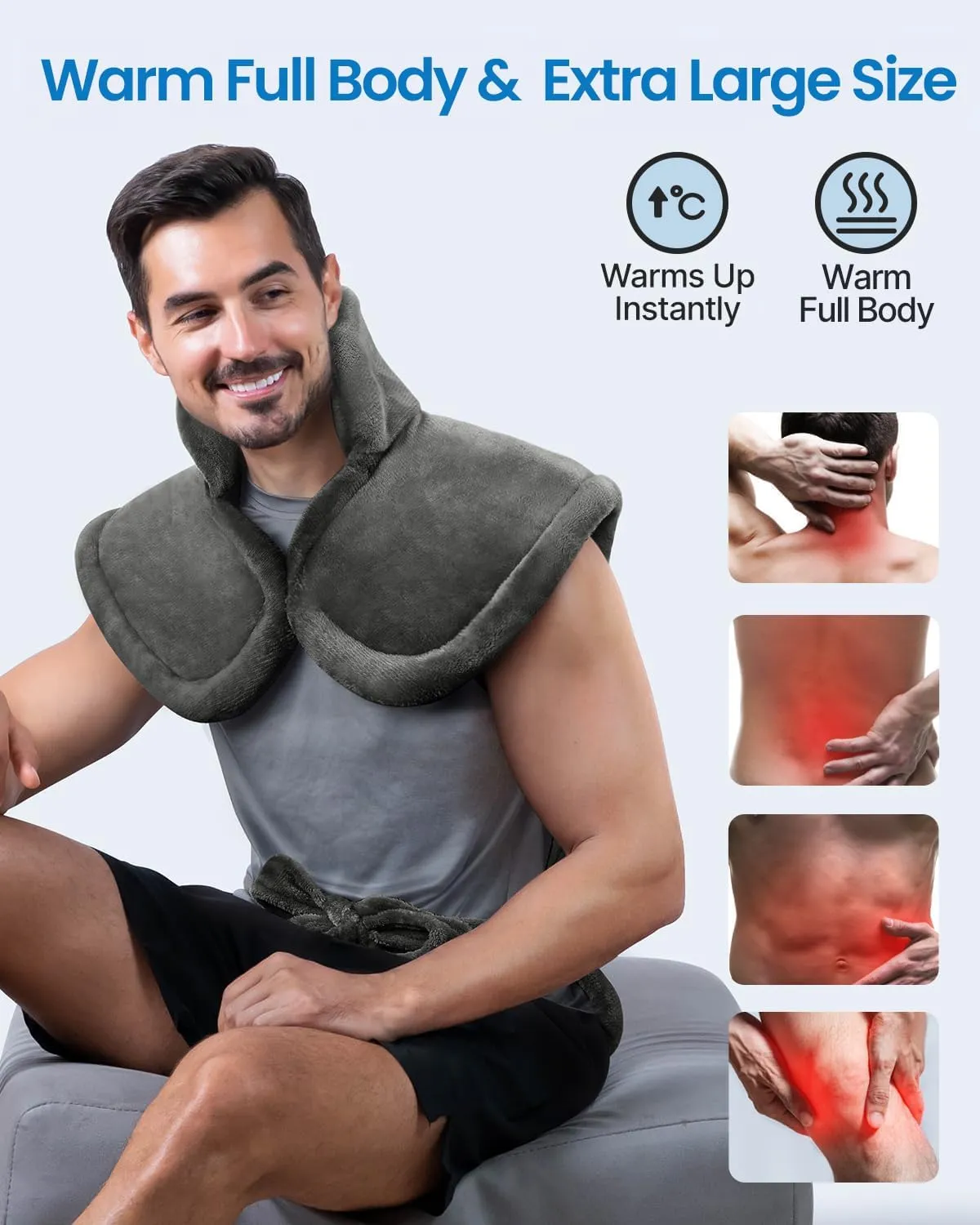 RENPHO King Size Heating Pad for Back Pain Relief, Mothers Day & Fathers Day & Birthday Gifts for Mom Dad Men, FSA HSA Eligible, 24"x37" XL Large Heat Pad for Neck and Shoulders, ETL Certified, Gray
