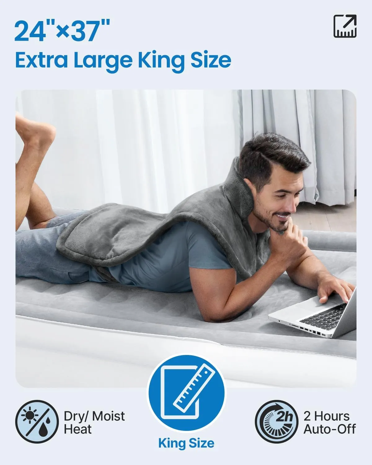 RENPHO King Size Heating Pad for Back Pain Relief, Mothers Day & Fathers Day & Birthday Gifts for Mom Dad Men, FSA HSA Eligible, 24"x37" XL Large Heat Pad for Neck and Shoulders, ETL Certified, Gray