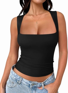 REORIA Butsmooth® Women's Square Neck Going Out Crop Tops Double Lined Cute Basic Tank Tops 2025 Clothes
