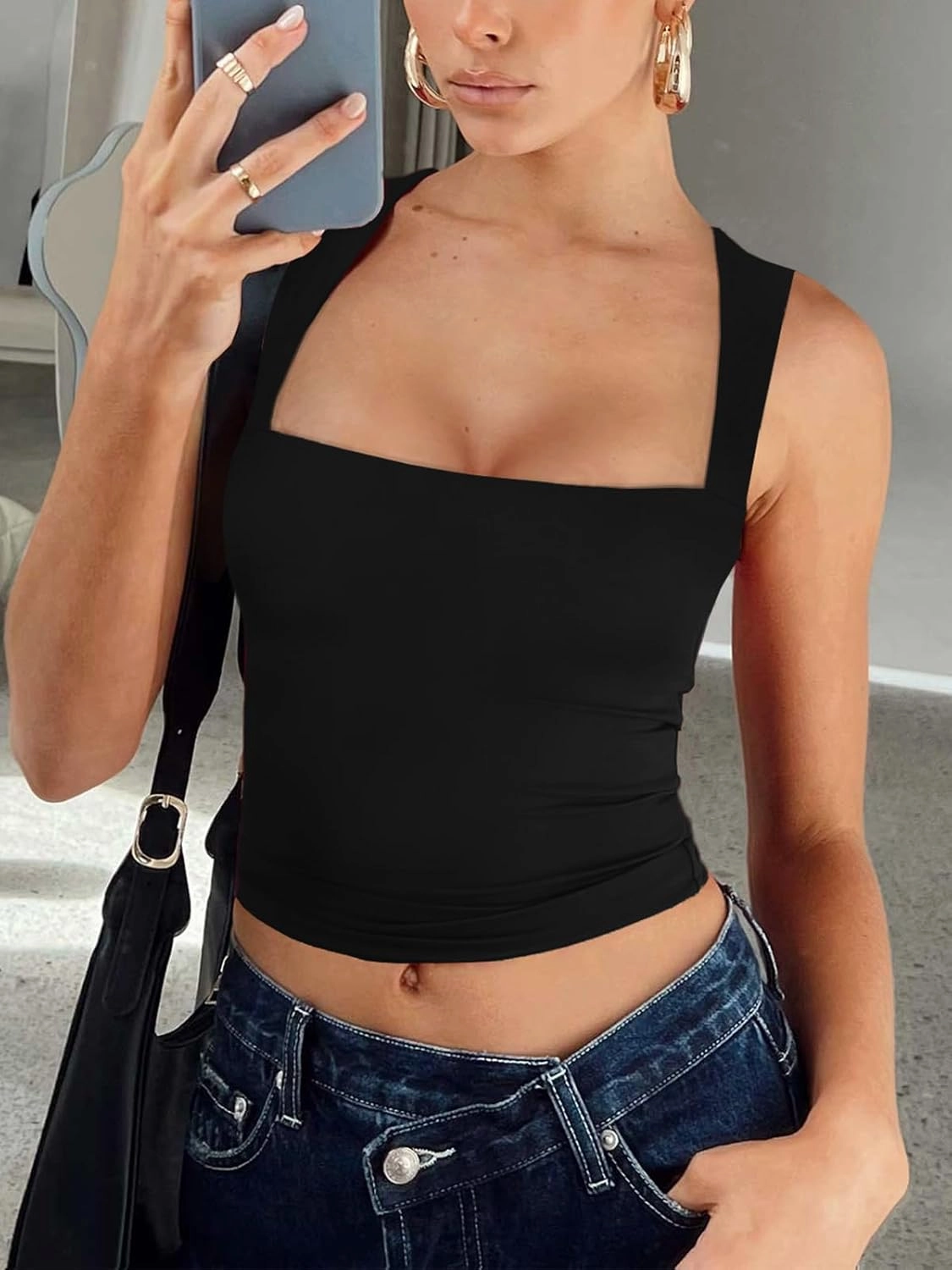 REORIA Butsmooth® Women's Square Neck Going Out Crop Tops Double Lined Cute Basic Tank Tops 2025 Clothes