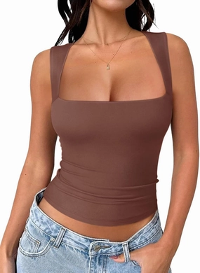 REORIA Butsmooth® Women's Square Neck Going Out Crop Tops Double Lined Cute Basic Tank Tops 2025 Clothes
