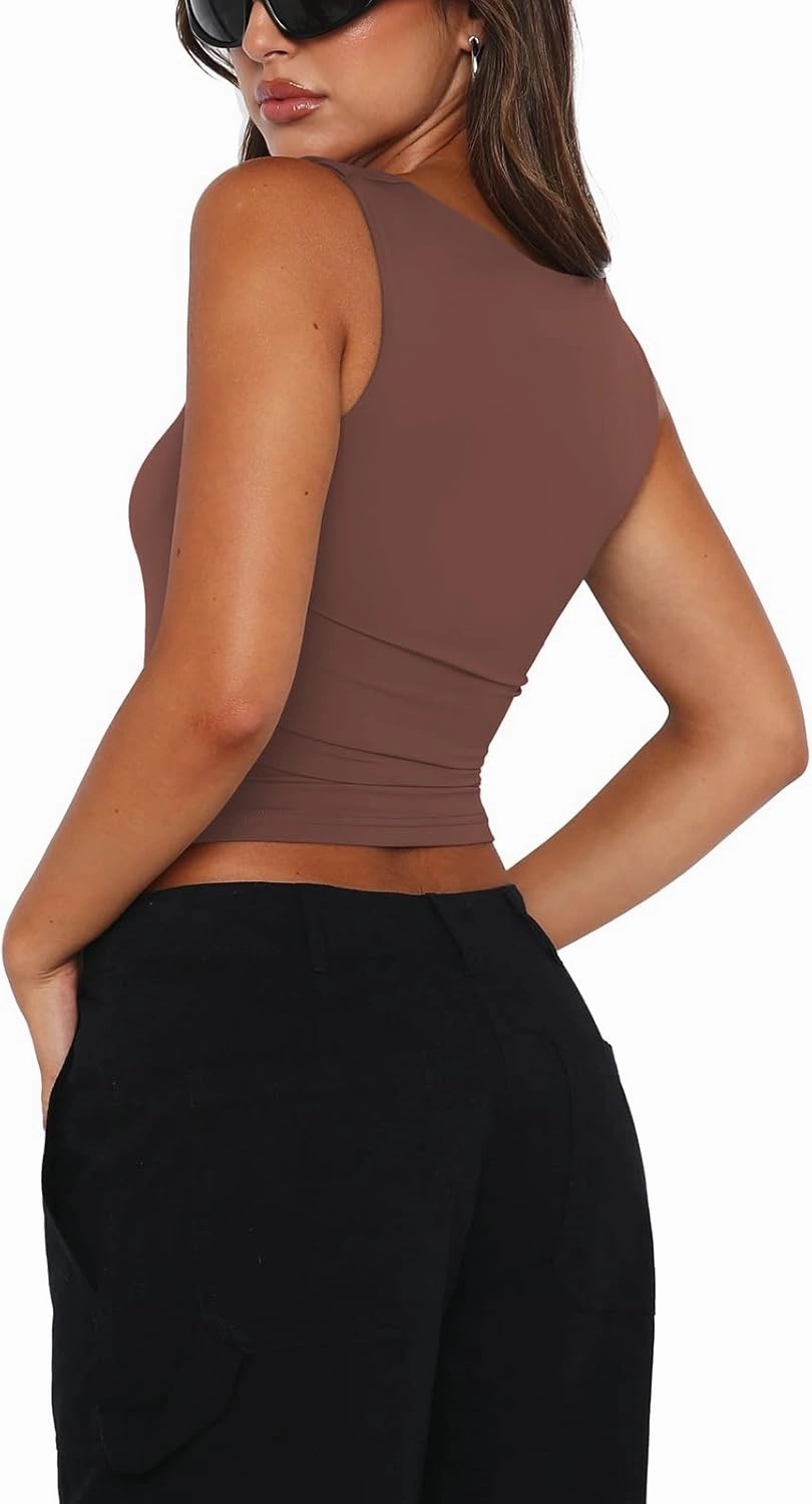 REORIA Butsmooth® Women's Square Neck Going Out Crop Tops Double Lined Cute Basic Tank Tops 2025 Clothes