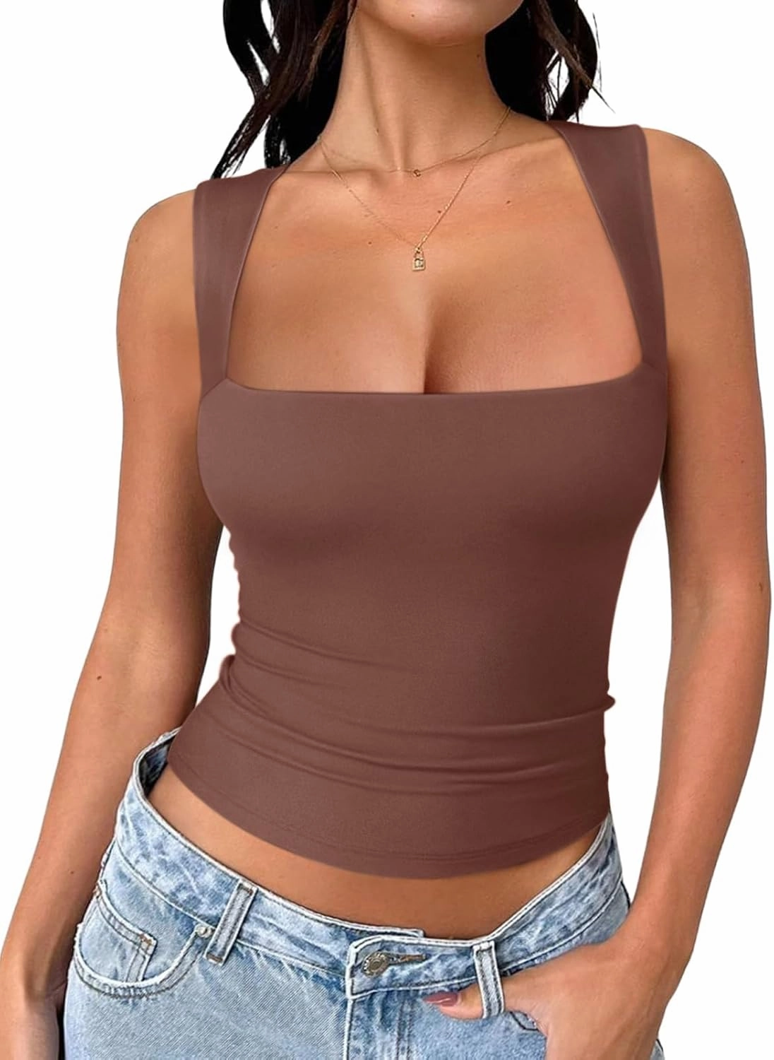 REORIA Butsmooth® Women's Square Neck Going Out Crop Tops Double Lined Cute Basic Tank Tops 2025 Clothes