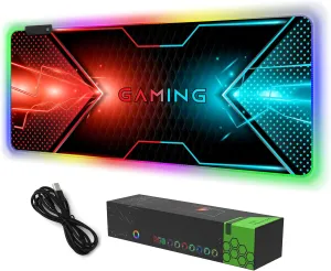 RGB Gaming Mouse Pad, DINKY Large Extended Soft Led Mouse Pad with 14 Lighting Modes, Water Resist Keyboard Pad, Computer Keyboard Mousepads Mat 35.4×15.8 inches-Cool Gaming