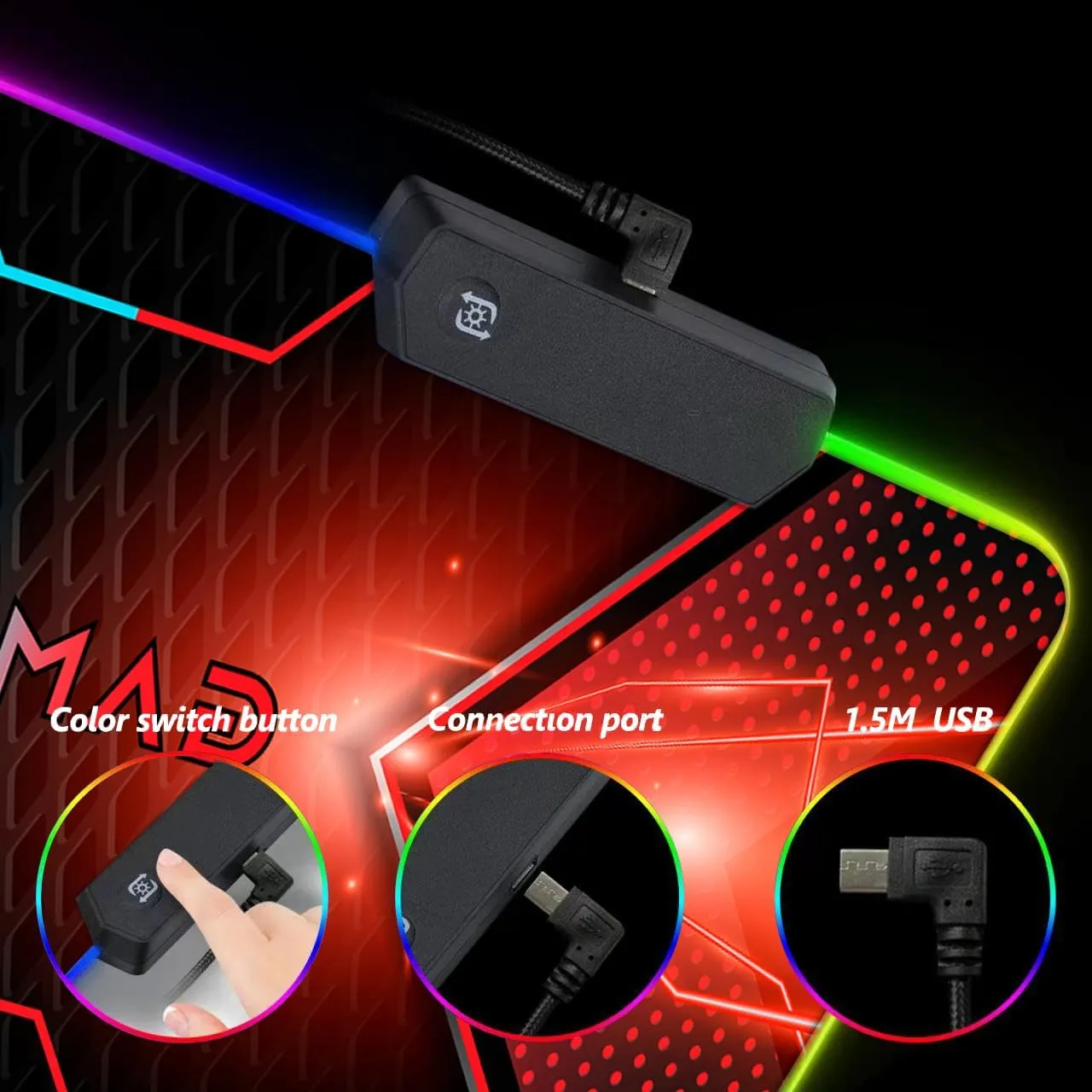 RGB Gaming Mouse Pad, DINKY Large Extended Soft Led Mouse Pad with 14 Lighting Modes, Water Resist Keyboard Pad, Computer Keyboard Mousepads Mat 35.4×15.8 inches-Cool Gaming