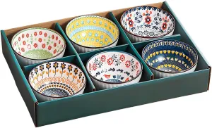 Rice Bowls Set of 6, Japanese Style Small Bowls 10oz - Chinese Ceramic Bowls for Dessert, Ice Cream, Snack, Side Dishes, Soup - Microwaveable & Oven Safe - Kitchen Gift