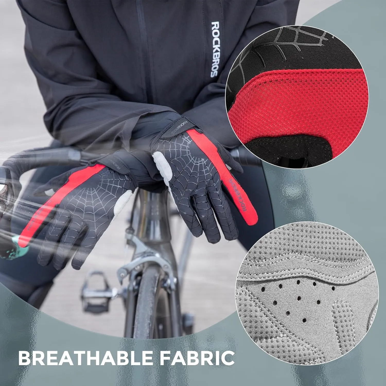 ROCKBROS Men's Cycling Gloves with SBR Pad, Anti-Slip, Breathable for Spring, Autumn Sports Riding