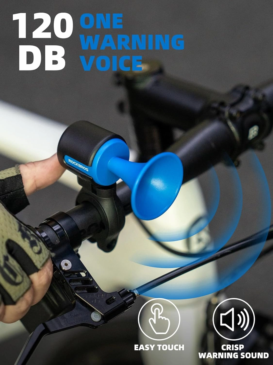 ROCKBROS Electric Bike Horn 120dB Adults Kids Electronic Bicycle Horn Alarm IPX5 Handlebar USB Rechargeable