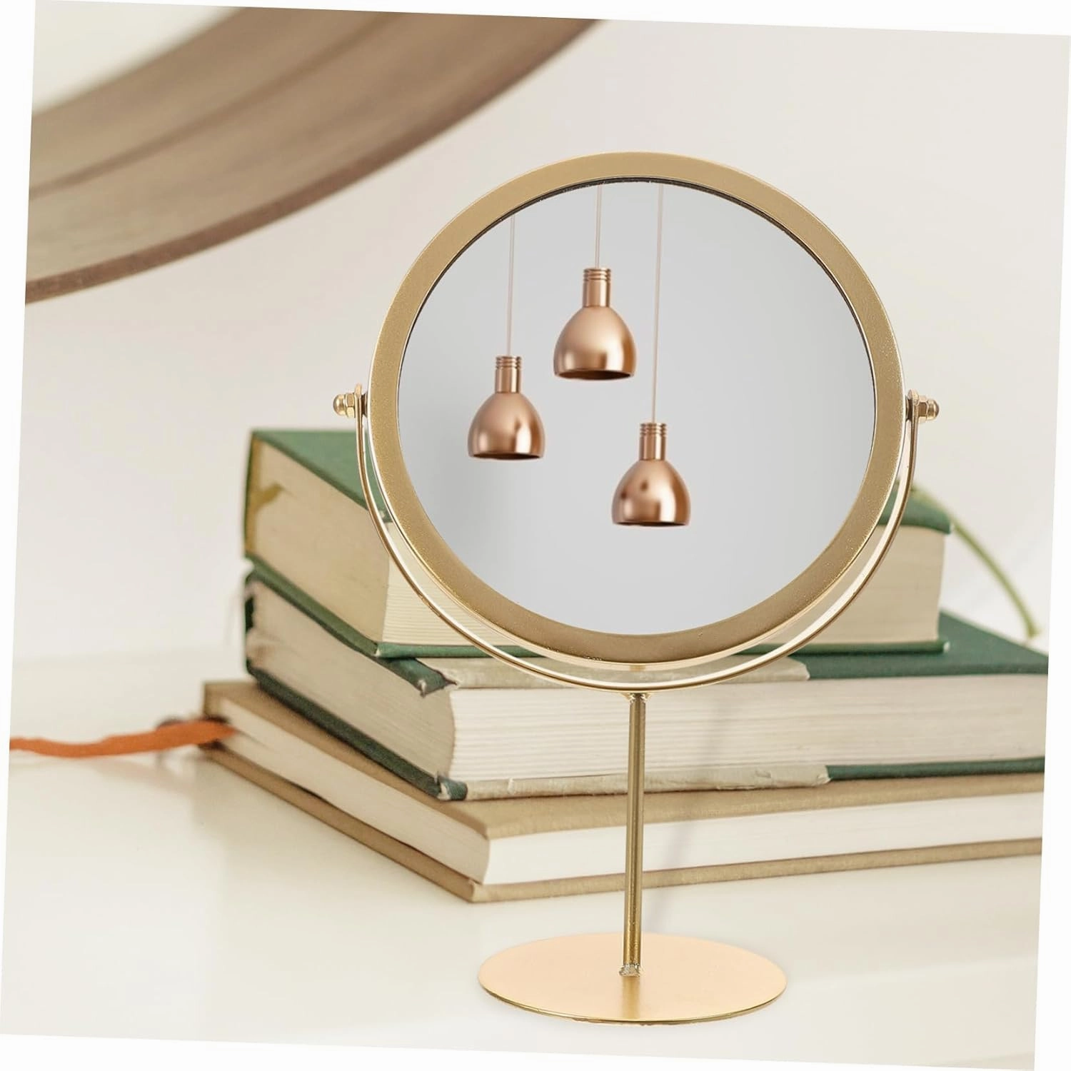 Rose Gold Round Mirror Table Makeup Mirror Stand Dresser Mirror for Home